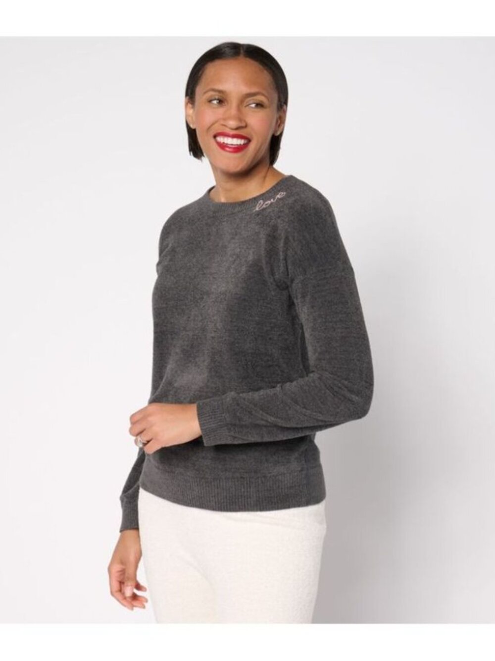 NEW Barefoot Dreams Gray CozyChic Ultra Lite Love Crewneck Size Large